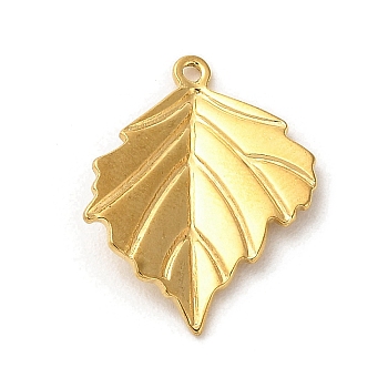 304 Stainless Steel Pendants, Leaf Charm, Golden, 23x17.5x3mm, Hole: 1.2mm