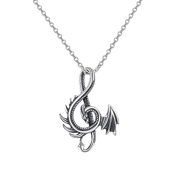 Alloy Musical Note with Dragon Pendant Necklace for Men Women, Platinum, 20.08 inch(51cm)