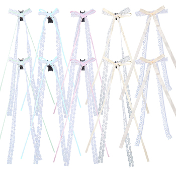 10Pcs 5 Colors  Polyester Resin Bowknot Hair Clips, Hair Accessories for Women Girls, Mixed Color, 305~360x80~90x29.5mm, 2pcs/color