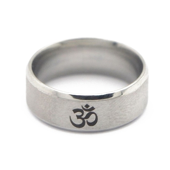 Ohm/Aum Yoga Theme Stainless Steel Plain Band Ring for Men Women, Stainless Steel Color, US Size 9(18.9mm)