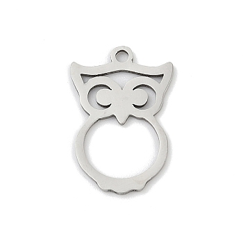 201 Stainless Steel Pendants, Owl Charms, Stainless Steel Color, 18x12x1mm, Hole: 1.4mm