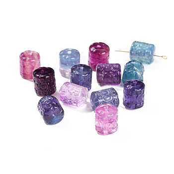 Natural Fluorite Carved Beads, Column, 14x12mm