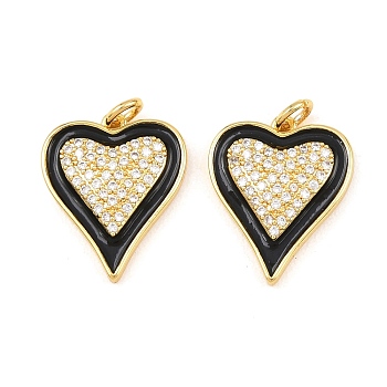 Brass Micro Pave Cubic Pendants, Heart Charms, with Enamel & Jump Ring, Real 18K Gold Plated, 20.5x17x3.5mm, Hole: 3.5mm