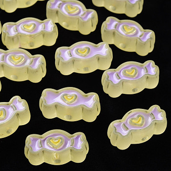 Transparent Acrylic Beads, with Enamel, Frosted, Candy, Yellow, 13.5x26.5x9.5mm, Hole: 3mm