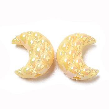 Opaque Acrylic Beads, AB Color Plated, Moon, Yellow, 20x17.5x9.5mm, Hole: 3mm
