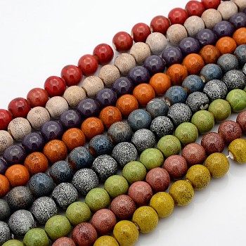 Handmade Fancy Antique Glazed Porcelain Ceramic Round Beads Strands, Mixed Color, 10mm, Hole: 2mm, about 35pcs/strand, 13.8 inch