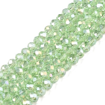 Electroplate Glass Beads Strands, AB Color Plated, Faceted, Rondelle, Pale Green, 4x3mm, Hole: 0.4mm, about 113~115pcs/strand, 16.14~16.34 inch(41~41.5cm)