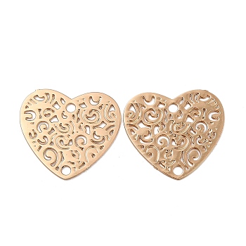 Rack Plating Brass Connector Charms, Etched Metal Embellishments, Long-Lasting Plated, Heart Links, Light Gold, 12.5x13.5x0.3mm, Hole: 1.2mm