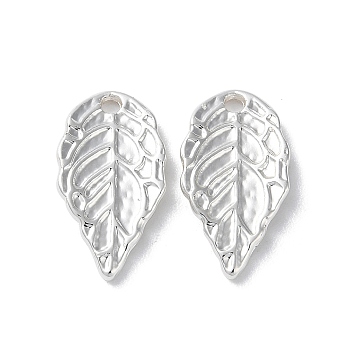 Alloy Pendants, Long-Lasting Plated, Leaf, Silver, 16x8.5x1.3mm, Hole: 1.3mm