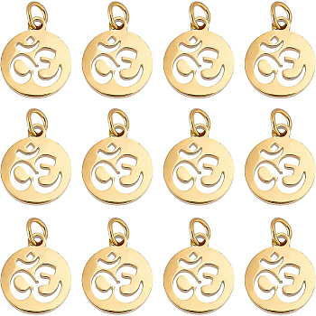 BENECREAT 304 Stainless Steel Pendants, Flat Round with Om Symbol, Golden, 14x12x1.1mm, Hole: 3mm