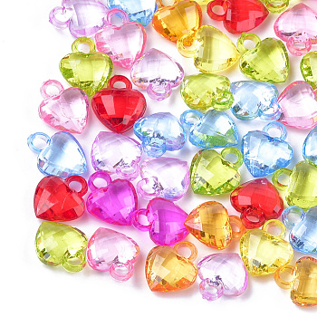Transparent Acrylic Pendants, Faceted, Heart, Mixed Color, 18~19x15.5x7mm, Hole: 3.5mm, about 590pcs/500g