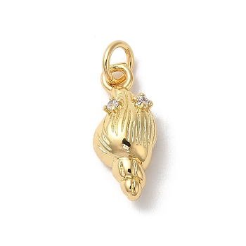 Rack Plating Brass Clear Cubic Zirconia Pendants, with Jump Ring, Long-Lasting Plated, Lead Free & Cadmium Free, Conch, Real 18K Gold Plated, 19x7x5mm, Hole: 3mm