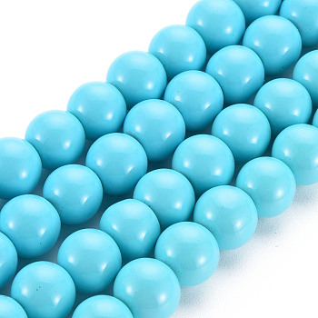 Painted Glass Bead Strands, Baking Paint, Round, Light Sky Blue, 4mm, Hole: 1.1~1.3mm, about 200pcs/strand, 31.4 inch