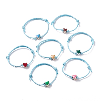 Heart Beaded Cord Bracelet, Adjustable Friendship Bracelet for Women, Mixed Color, Inner Diameter: 2-3/8~3-1/2 inch(6.1~8.8cm)