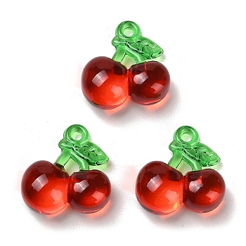 Transparent Resin Fruit Pendants, Cherry Charms, FireBrick, 21x20x8.5mm, Hole: 2.2mm