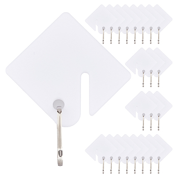 Slotted Key Tags, Plastic Hanging Tags with Iron Snap Hooks, for Key Cabinet, White, 40x37x2mm, Hole: 5mm