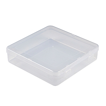 Plastic Bead Containers with Hinged Lid, Square, Clear, 15.5x15.3x3.85cm, Inner Size: 15x15cm.