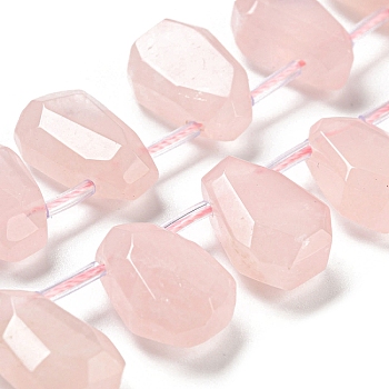 Natural Rose Quartz Beads Strands, Faceted, Teardrop, Top Drilled, 10~18x8~13x3~7mm, Hole: 1mm, about 27pcs/strand, 15.79''~15.98''(40.1~40.6cm)