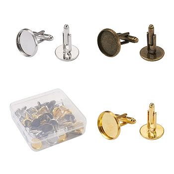 36Pcs 3 Colors Brass Cufflinks, Cuff Button, with Tray, Mixed Color, 18x18mm, Tray: 16mm, 12pcs/color