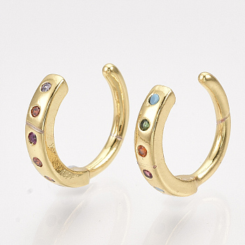 Brass Cubic Zirconia Cuff Earrings, Golden, Colorful, 9.5x2.5mm