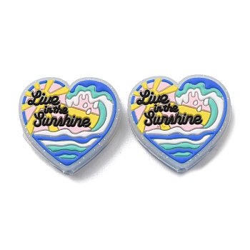 Silicone Beads, Live in the Sunshine Heart, Blue, 28.5x30x7mm, Hole: 3mm