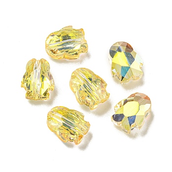 Electroplate Glass Beads, Faceted, Half Plated, Penguin, Yellow, 8x6.5x4.5mm, Hole: 1mm