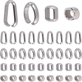 Elite 200Pcs 4 Style 304 Stainless Steel Open Quick Link Connectors, Oval and Square, Stainless Steel Color, 50pcs/style, 200pcs/box