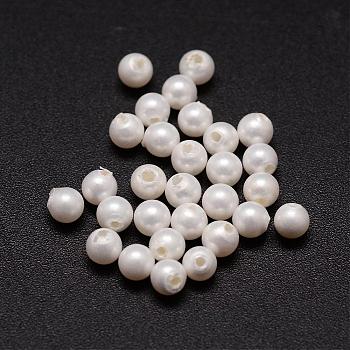 Shell Pearl Beads, Round, Grade A, Half Drilled, White, 3~3.5mm, Hole: 1mm