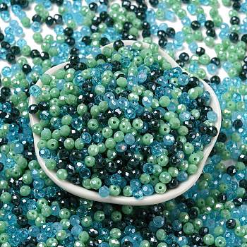 Glass Beads, Faceted, Rondelle, Steel Blue, 4x3mm, Hole: 0.4mm, about 6800pcs/500g