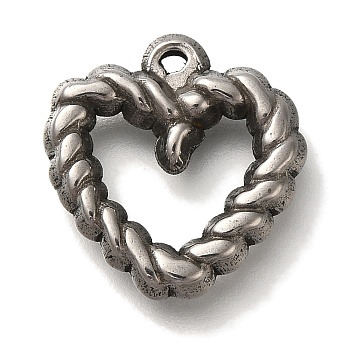 304 Stainless Steel Pendants, Heart Charm, Antique Silver, 19x18.5x4mm, Hole: 1.4mm