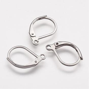 316 Surgical Stainless Steel Leverback Earring Findings, with Loop, Stainless Steel Color, 15.8x10x1.8mm, Hole: 1.5mm