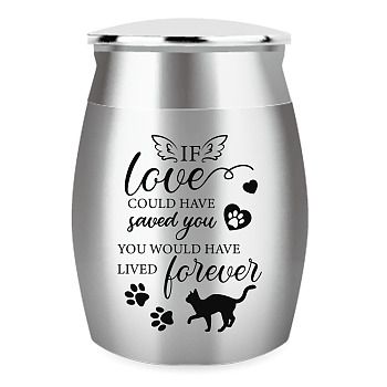 Column Mini Stainless Steel Urn for Human Pet Ashes, Small Cremation Urn, Memorial Keepsake Ash Holder, Cat Shape, 30x40mm