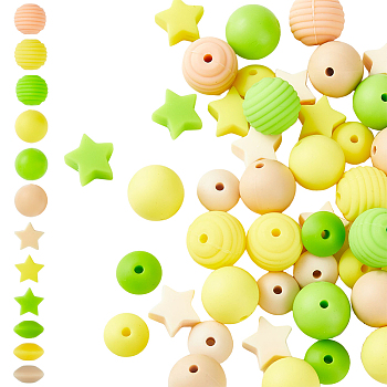 12 Style Food Grade Eco-Friendly Silicone Beads, Chewing Beads For Teethers, DIY Nursing Necklaces Making, Rondelle & Star & Round, Mixed Color, 12~15x6~15mm, Hole: 2mm, 96pcs/box