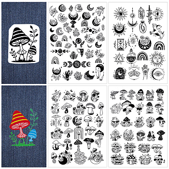 4 Sheets 2 Style Bohemia Style Water Soluble Fabric, Wash Away Embroidery Stabilizer, Moon & Mushroom, Mixed Shapes, 300x212x0.1mm, 2 sheets/style