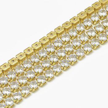 Brass Cubic Zirconia Chains, Cubic Zirconia Cup Chain, Lead Free & Nickel Free, Raw(Unplated), 1.5mm, about 9.35 Feet(2.85m)/bundle, 1440PCS/Bundle