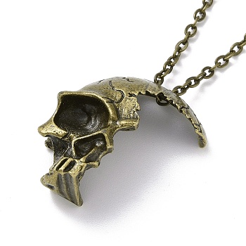 Retro Alloy Broken Half Skull Pendant Necklace for Men Women, Antique Bronze, 23.62 inch(60cm)