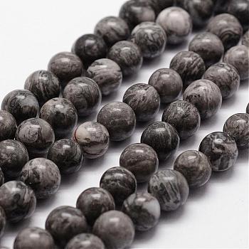 Natural Map Stone/Picasso Stone/Picasso Jasper Bead Strands, Round, 12mm, Hole: 1mm, about 31pcs/strand, 14.9 inch~15.1 inch
