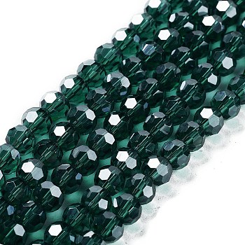 Electroplate Transparent Glass Beads Strands, Faceted, Round, Pearl Luster Plated, Sea Green, 6mm, Hole: 1mm, about 98~100pcs/strand, 20.39~20.59 inch(51.8~52.3cm)
