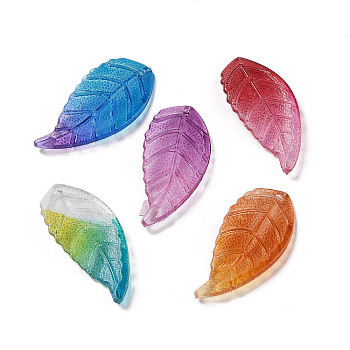 Transparent Acrylic Beads, Leaf, Mixed Color, 31.5x15x3mm, Hole: 1.4mm