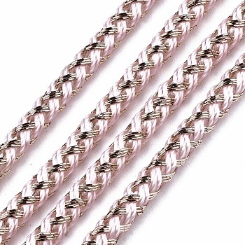 Two-Color Polyester Braided Cords, with KC Gold Metallic Thread, for Bracelet Necklace Jewelry Making, Pink, 3.5mm, about 54.68 yards(50m)/roll