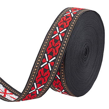 Ethnic Style Polyester Ribbons, Jacquard Ribbon, Butterfly Pattern, FireBrick, 1-3/8 inch(35mm), about 20yards/strand
