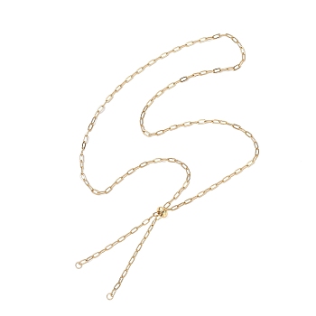 2.5MM 304 Stainless Steel Paperclip Chain Slider Necklace Making, with Brass Beads, Golden, 23.39 inch(59.4cm)