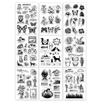 Acrylic Stamps, for DIY Scrapbooking, Photo Album Decorative, Cards Making, Stamp Sheets, Mixed Patterns, 16x11x0.3cm, 9sheets/set
