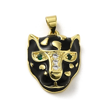 Rack Plating Brass Micro Pave Cubic Zirconia Pendants, with Enamel, Long-Lasting Plated, Cadmium Free & Lead Free, Tiger, Real 18K Gold Plated, 22.5x7.5x7.5mm, Hole: 5x3mm