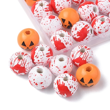40pcs 4 couleurs perles en bois naturelles imprimées sur le thème d'halloween(WOOD-FS0001-03)-3