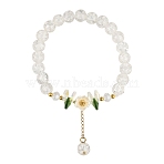 Glass Bead Charm Bracelets, Glass & ABS Plastic Imitation Pearl Beads Stretch Bracelets for Women, Flower, Clear, 7-1/4 inch(18.5cm)(BJEW-YW00007-01)