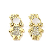 Brass Micro Pave Clear Cubic Zirconia Princess Connector Charms, with Shell, Girl Links, Real 18K Gold Plated, 18.5x11x2mm, Hole: 1mm(KK-K365-15A-G)