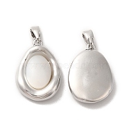 Brass Pendants, Oval Charms with Natural Shell, Platinum, 18x12.5x3.8mm, Hole: 1.5x3mm(KK-M243-33P)