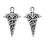 Tibetan Style Alloy Caduceus Medical Symbol Charms, Cadmium Free & Lead Free, Wing with Snak, Antique Silver, 25x13.5x2.5mm, Hole: 1.6mm, about 840pcs/1000g(X-TIBEP-N008-138)