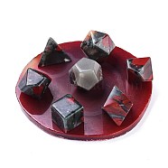 Natural Bloodstone Platonic Sacred Stones Geometry Set, for Reiki Healing Chakra Stone Balancing, Home Display Decorations, with Natural Agate Bases, Mixed Shapes, 81.5~130x70~120x5~6.5mm(G-H240-01A)